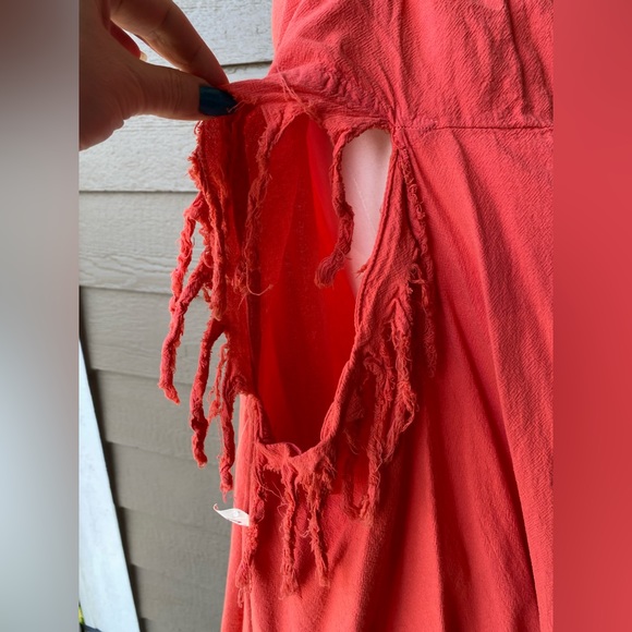 Maria de Guadalajara Womens poncho wrap Top Fringe Salmon Coral 100% cotton - Picture 3 of 8